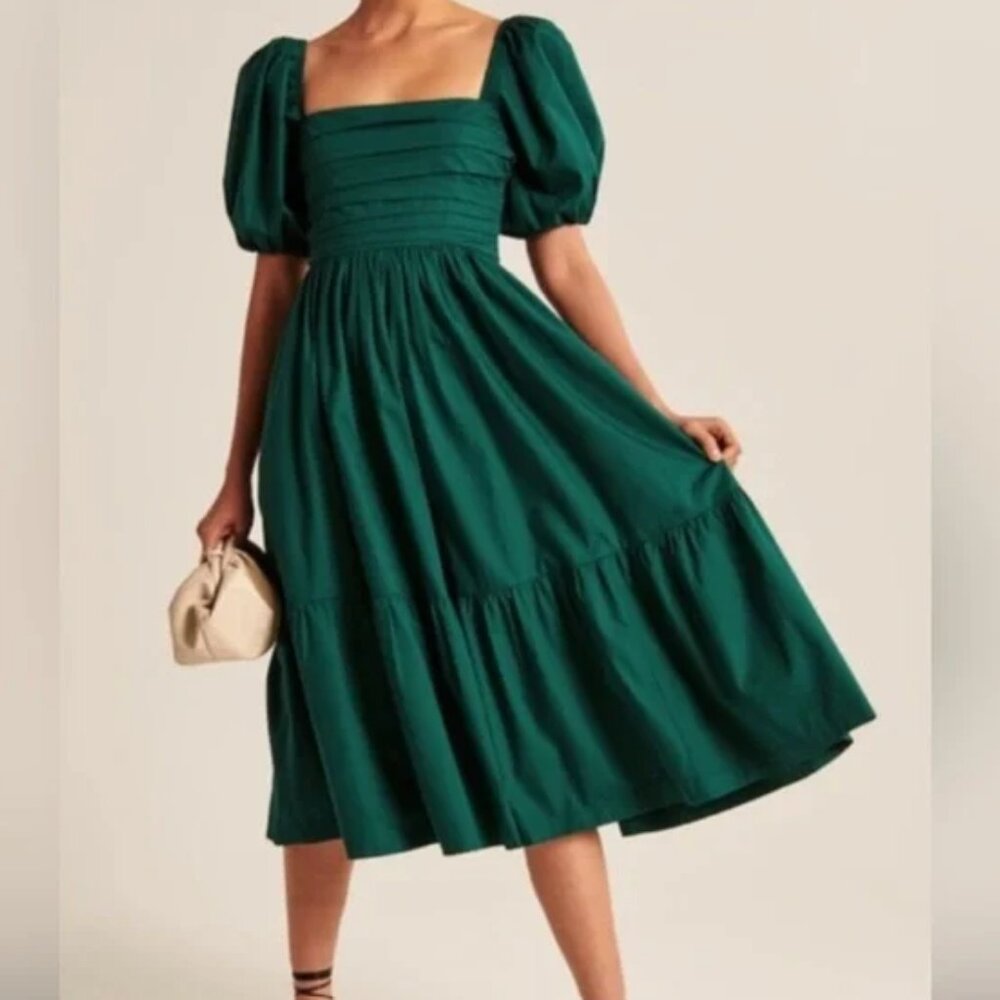 Abercrombie & Fitch Dark Green Puff Sleeve Dress